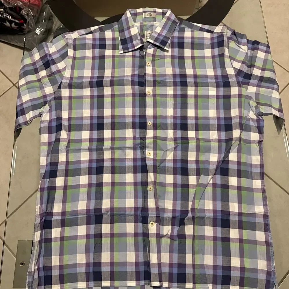 Peter Millar Plaid Multicolor Size Large Men’s Button Up Dressshirt Short Sleeve